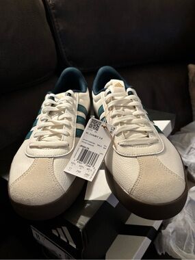 adidas VL Court 3.0 Men's Sneakers — White with Teal Accents and Gum Sole